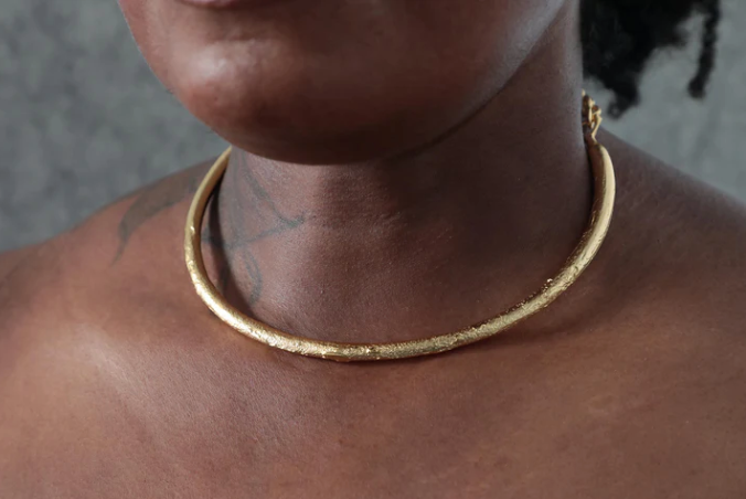 Hand Etched Gold Plated Chain Choker Necklace