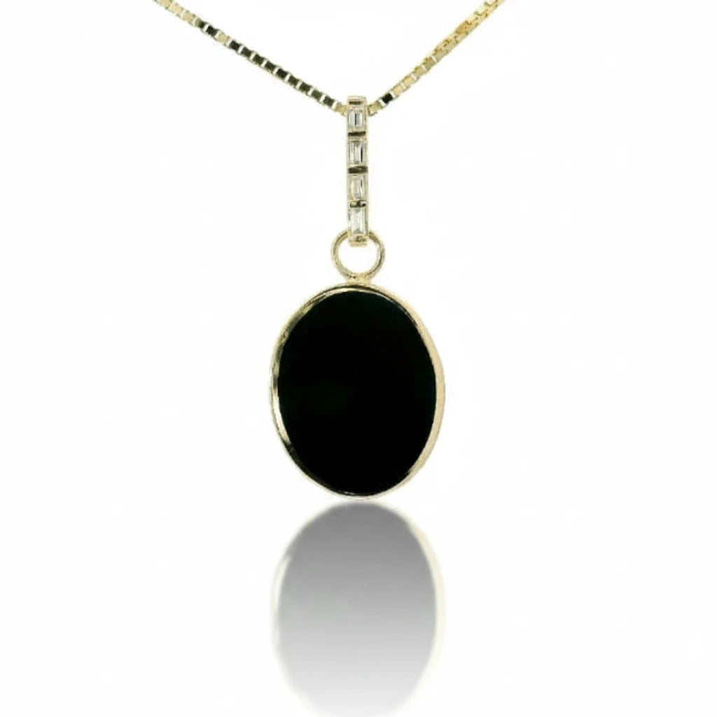 Reversible Dinosaur Bone & Black Jade Pendant - 14k Gold Diamond Bail