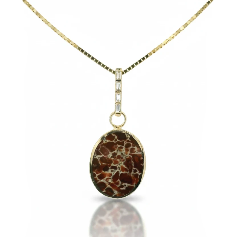Reversible Dinosaur Bone & Black Jade Pendant - 14k Gold Diamond Bail