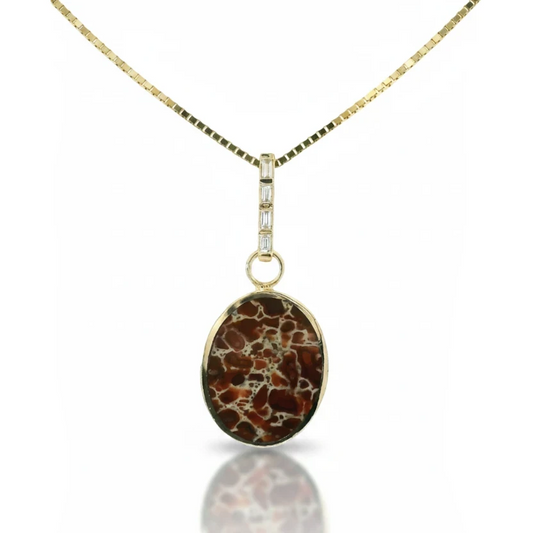 Reversible Dinosaur Bone & Black Jade Pendant - 14k Gold Diamond Bail