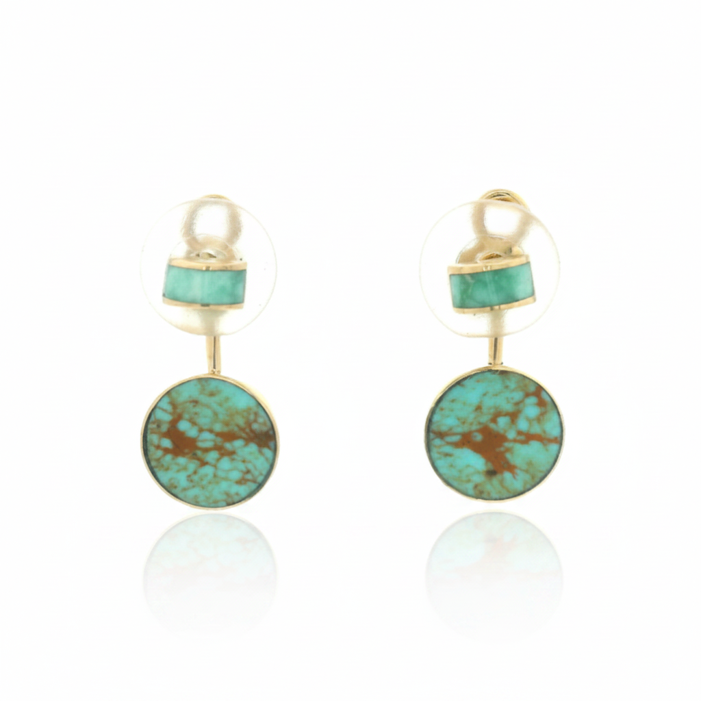 The Small Circ Earring Jackets & Luna Studs - 14k Gold, Turquoise & Variscite