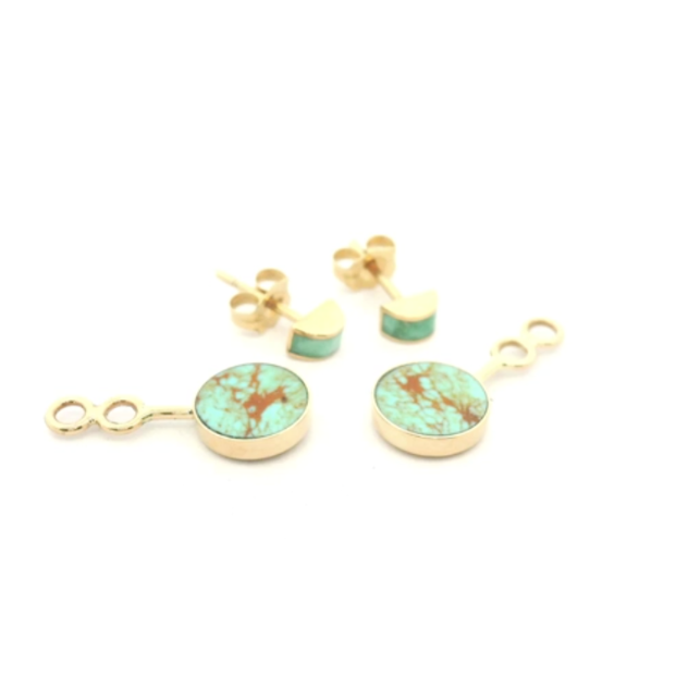The Small Circ Earring Jackets & Luna Studs - 14k Gold, Turquoise & Variscite