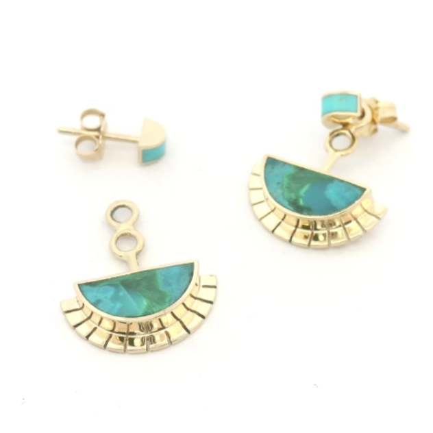 The Selene Earring Jackets + Luna Studs - 14k Gold, Chrysocolla & Turquoise