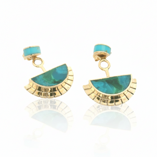 The Selene Earring Jackets + Luna Studs - 14k Gold, Chrysocolla & Turquoise