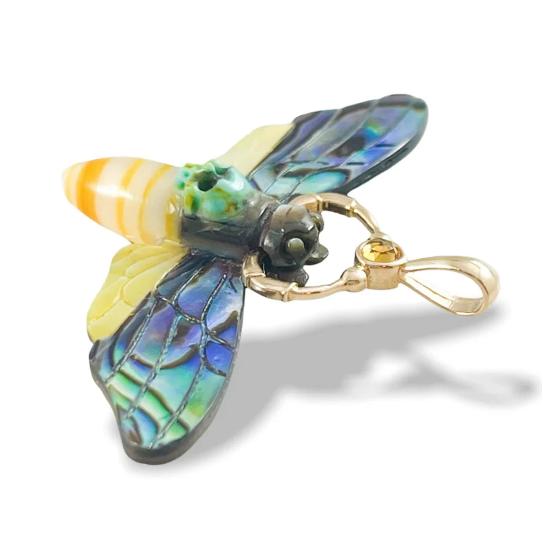 Death’s Head Hawk Moth Charm – Shell, Jasper & 14k Gold