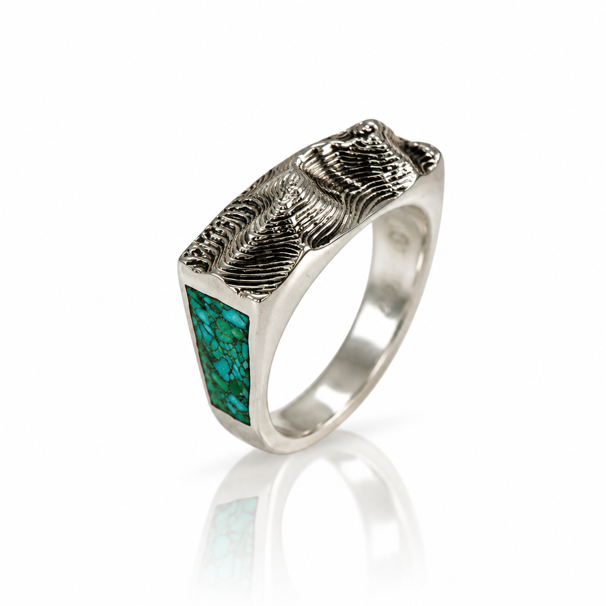 Sandia Crest Topo Inlay Band - Sterling Silver & Turquoise