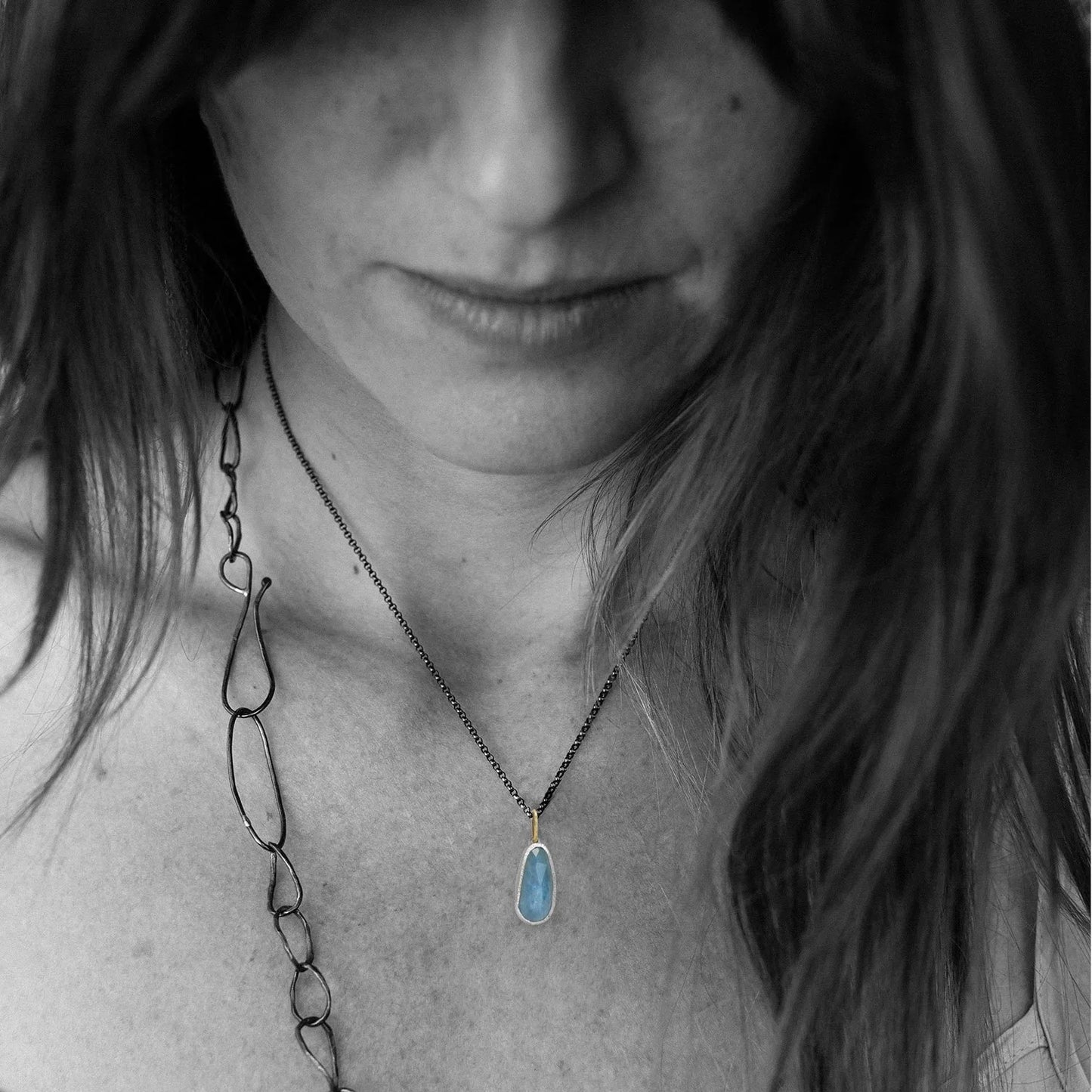 Aquamarine Shimmer Pendant – Sterling Silver & 18k Gold