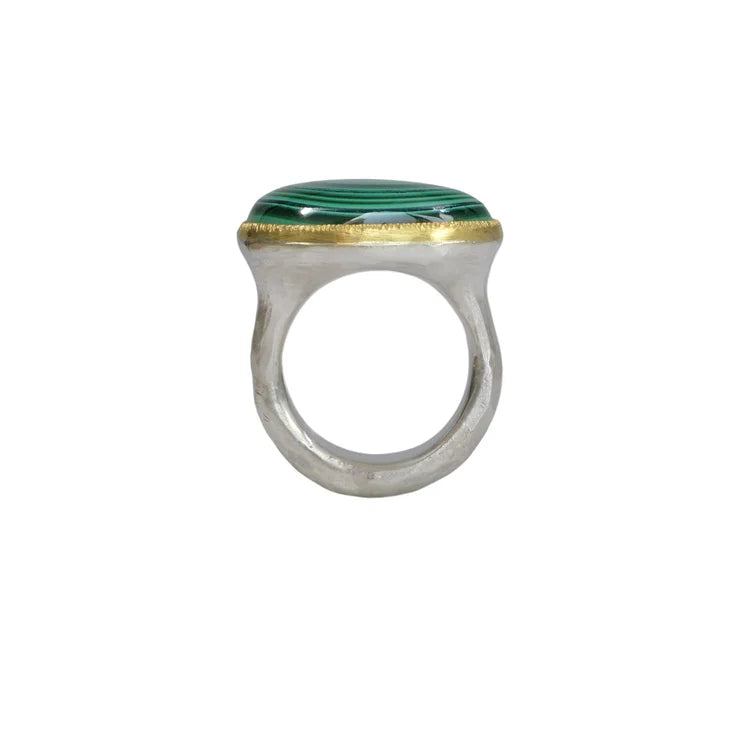 Malachite Shine Ring – Recycled Sterling Silver & 22k Gold
