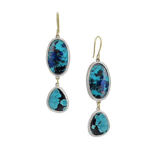 Azurite and Turquoise Double Drop Earrings