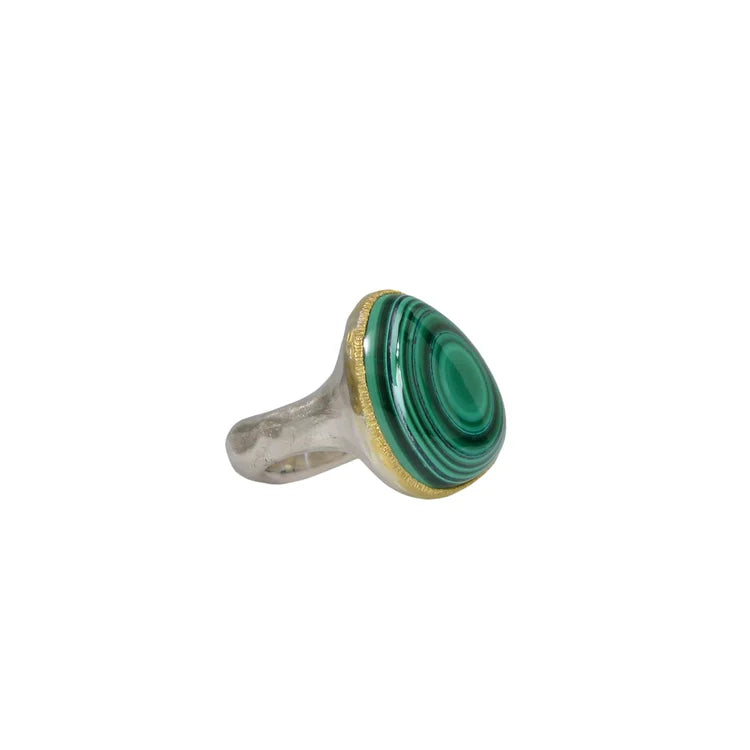Malachite Shine Ring – Recycled Sterling Silver & 22k Gold