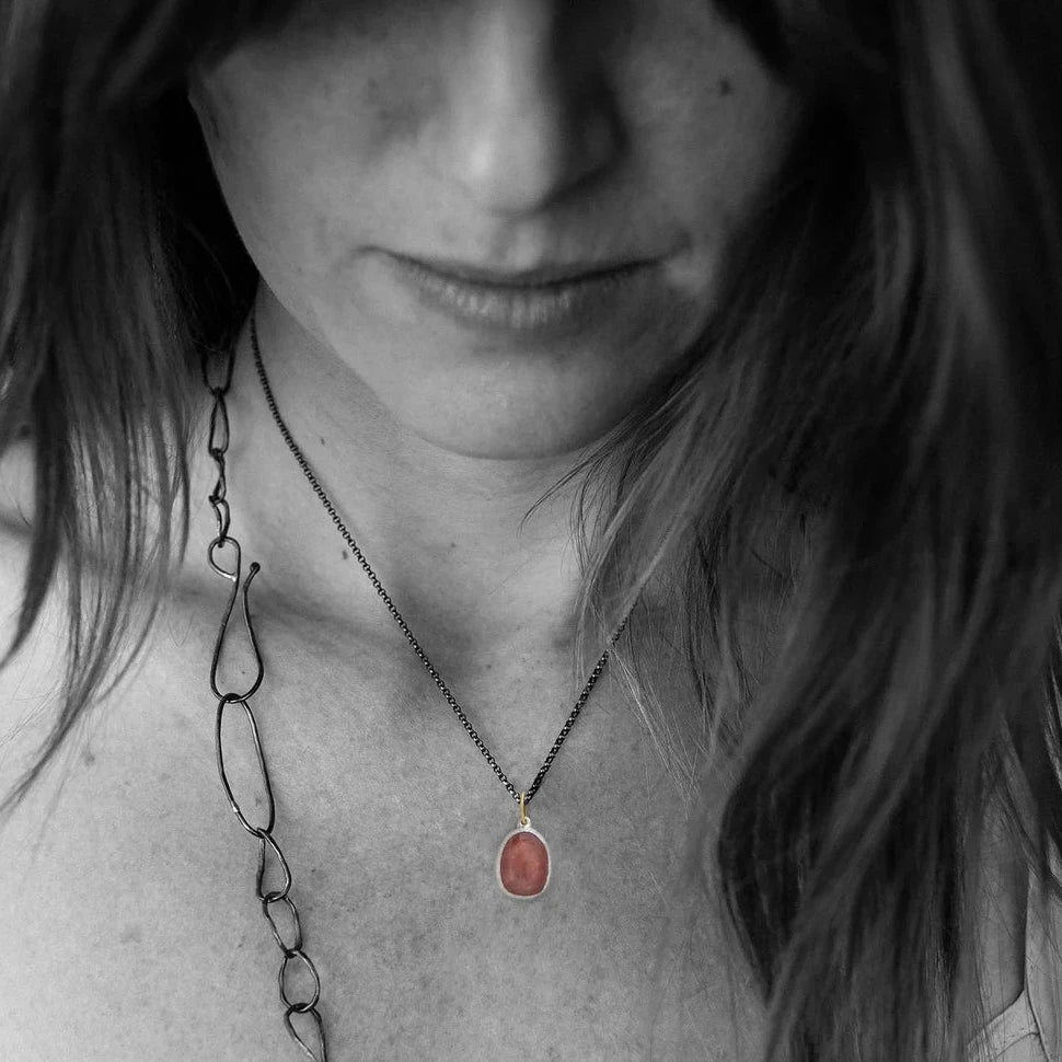 Pink Sapphire Shimmer Pendant – Sterling Silver & 18k Gold