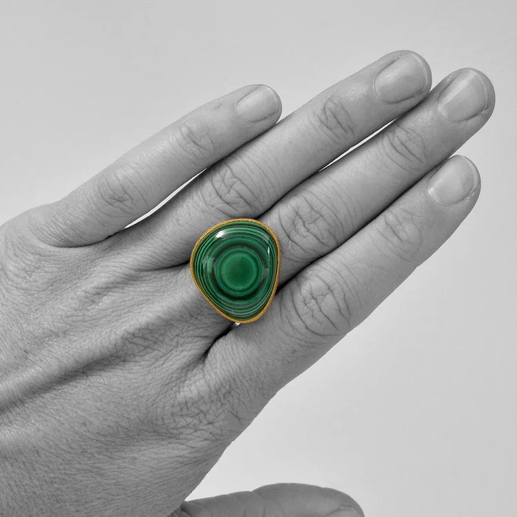 Malachite Shine Ring – Recycled Sterling Silver & 22k Gold