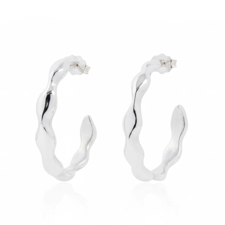 Silver Ripple Hoop Earrings