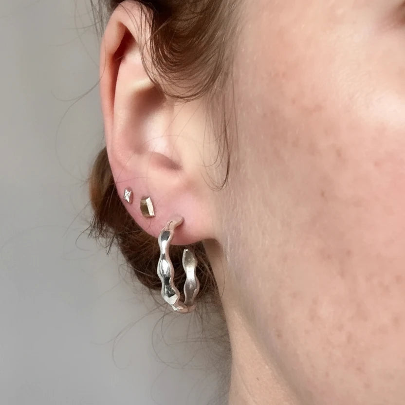 Silver Ripple Hoop Earrings