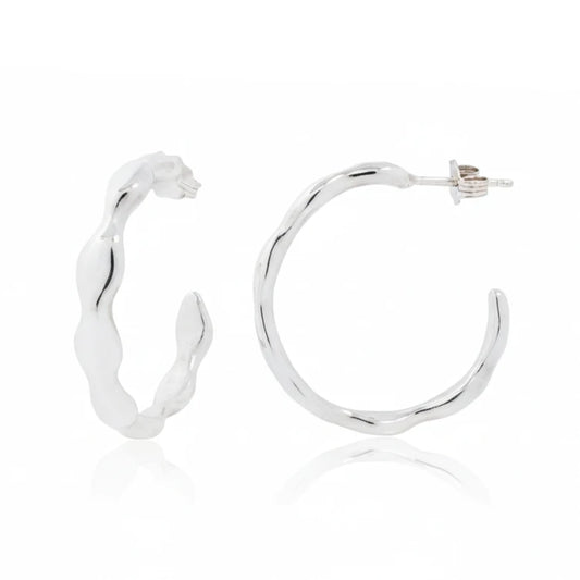 Silver Ripple Hoop Earrings