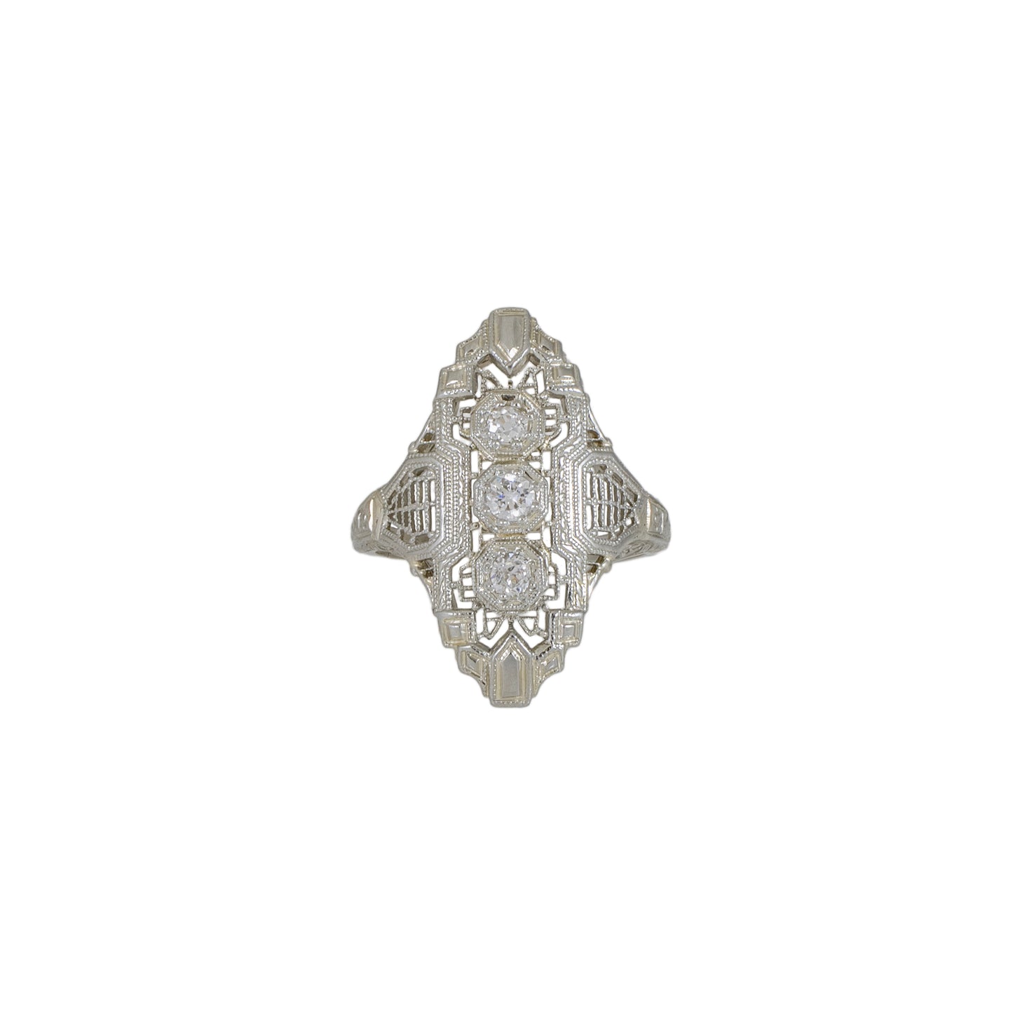 Navette 18k White Gold Filagree Diamond Ring