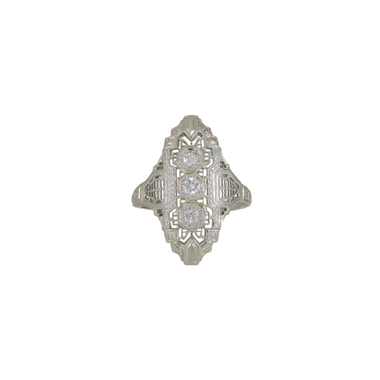 Navette 18k White Gold Filagree Diamond Ring