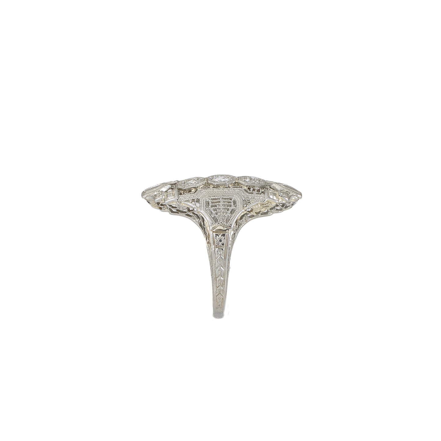 Navette 18k White Gold Filagree Diamond Ring