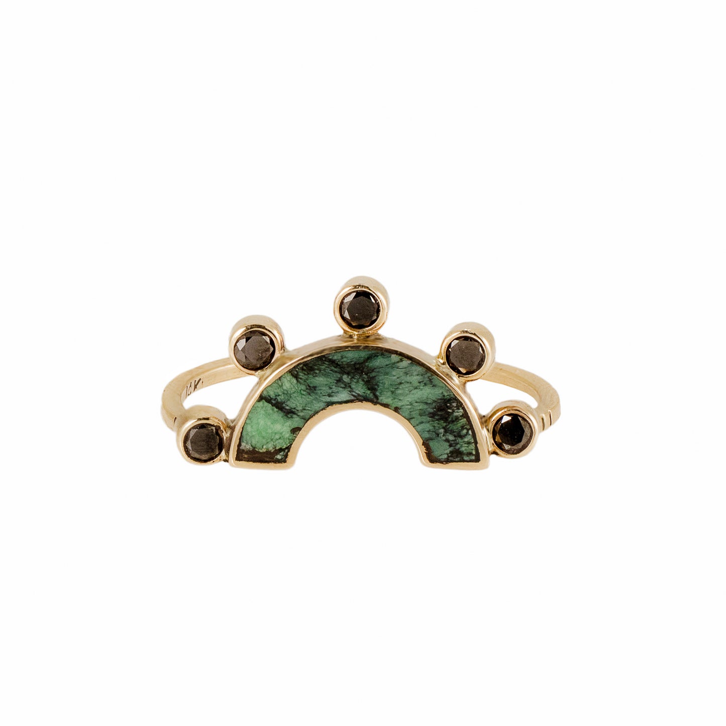 Small Arch Freya Crown Ring – 14k Gold with Mariposite & Black Diamonds