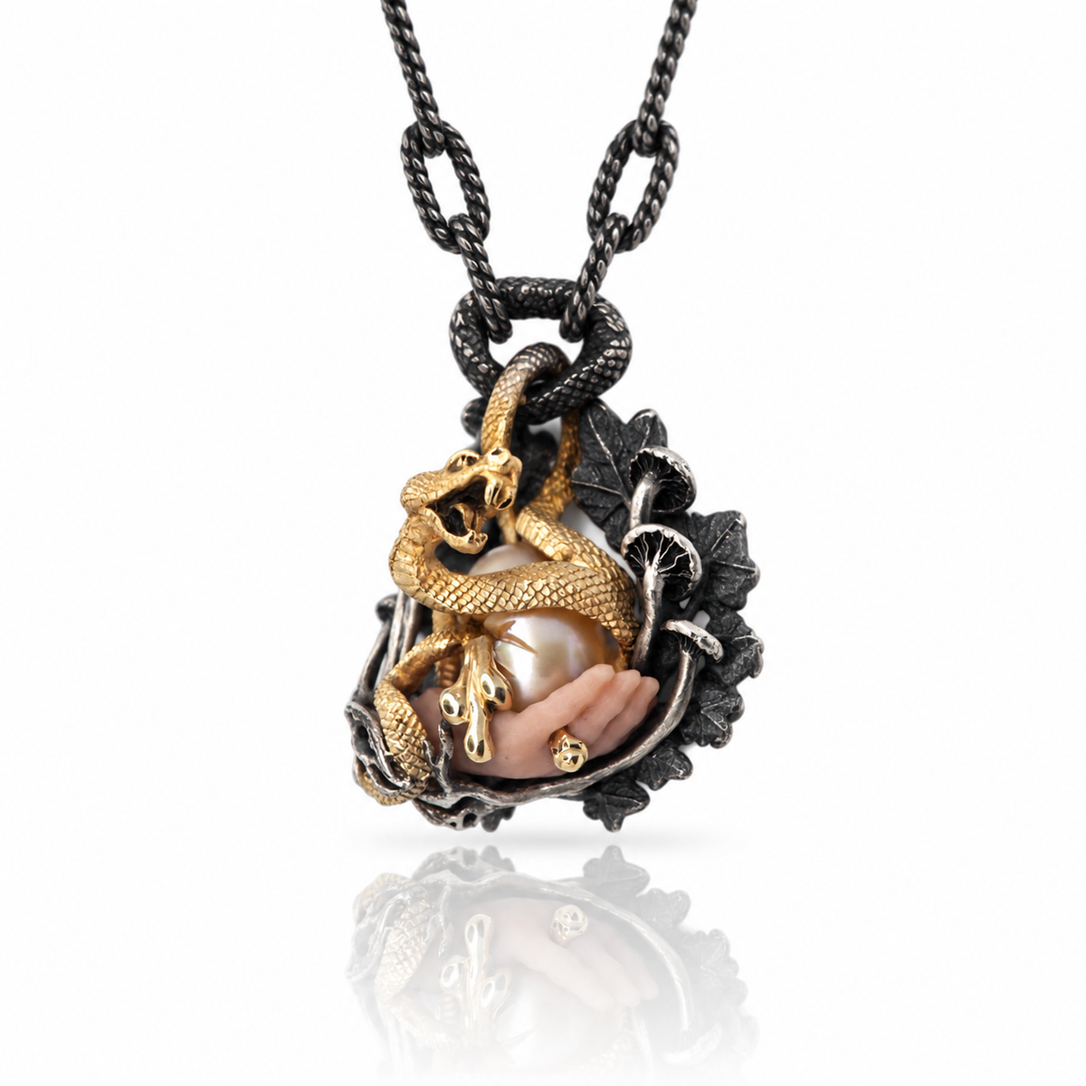 Hatching Snake Pearl & Oregon Jasper Necklace
