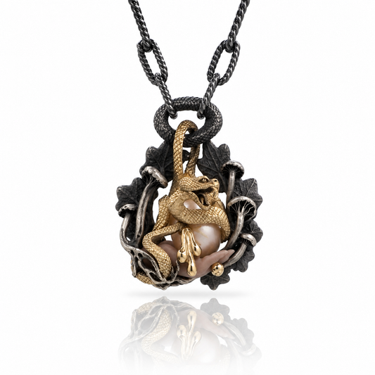 Hatching Snake Pearl & Oregon Jasper Necklace