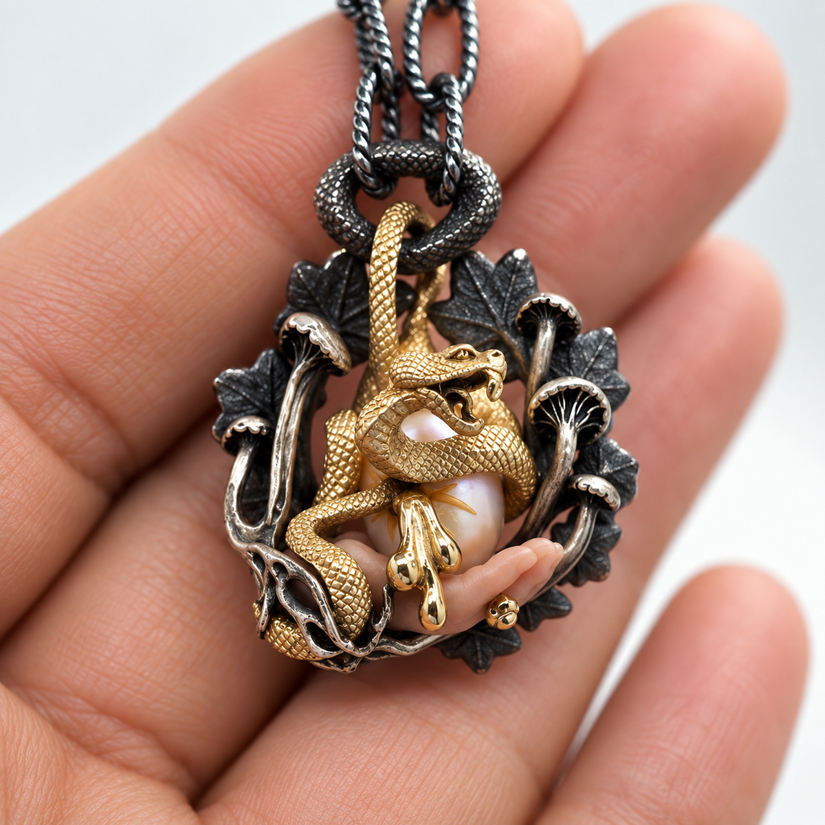Hatching Snake Pearl & Oregon Jasper Necklace