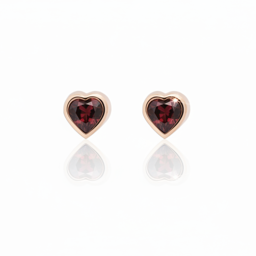 Heart Garnet Studs 14k Gold