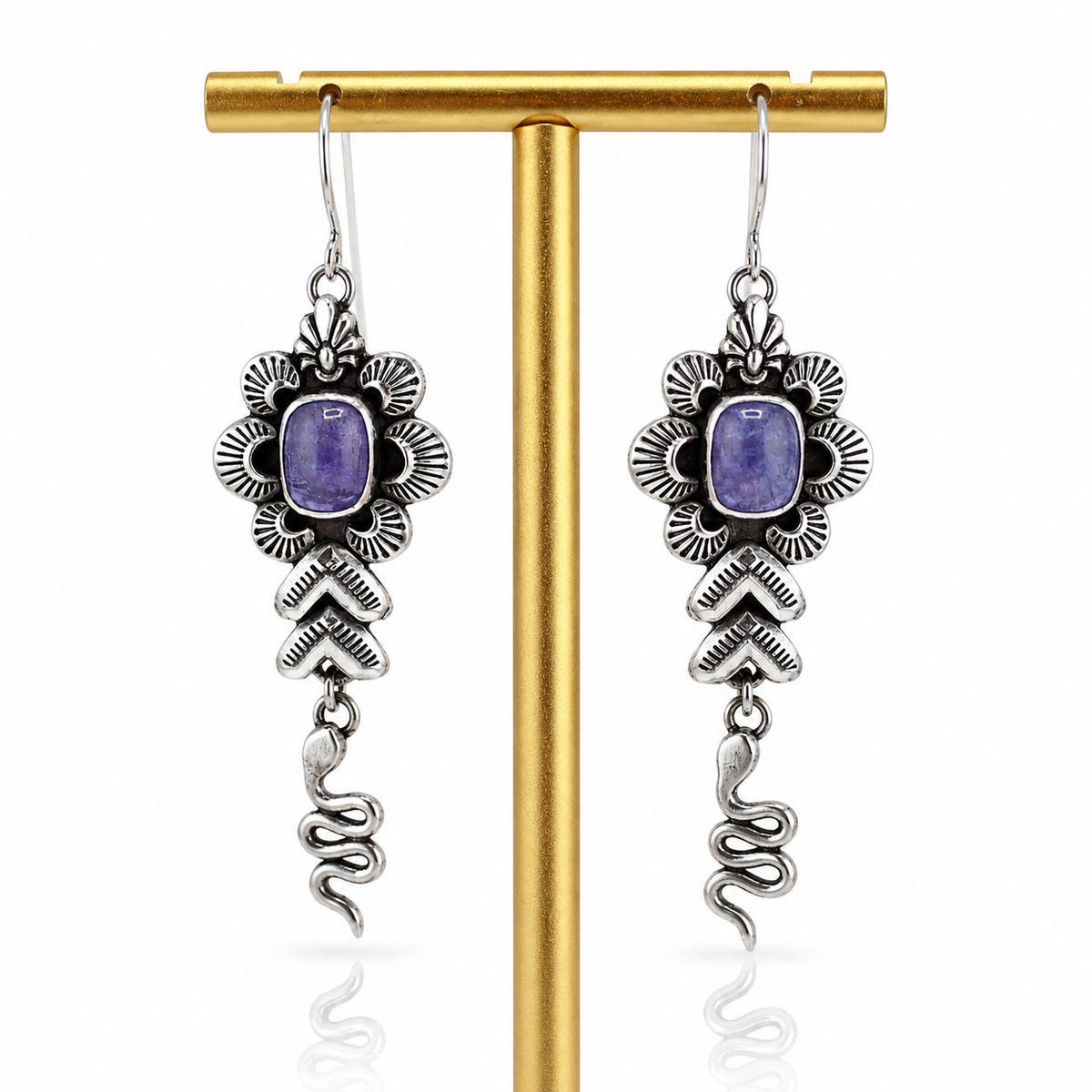 Tanzanite Flower & Snake Statement Earrings