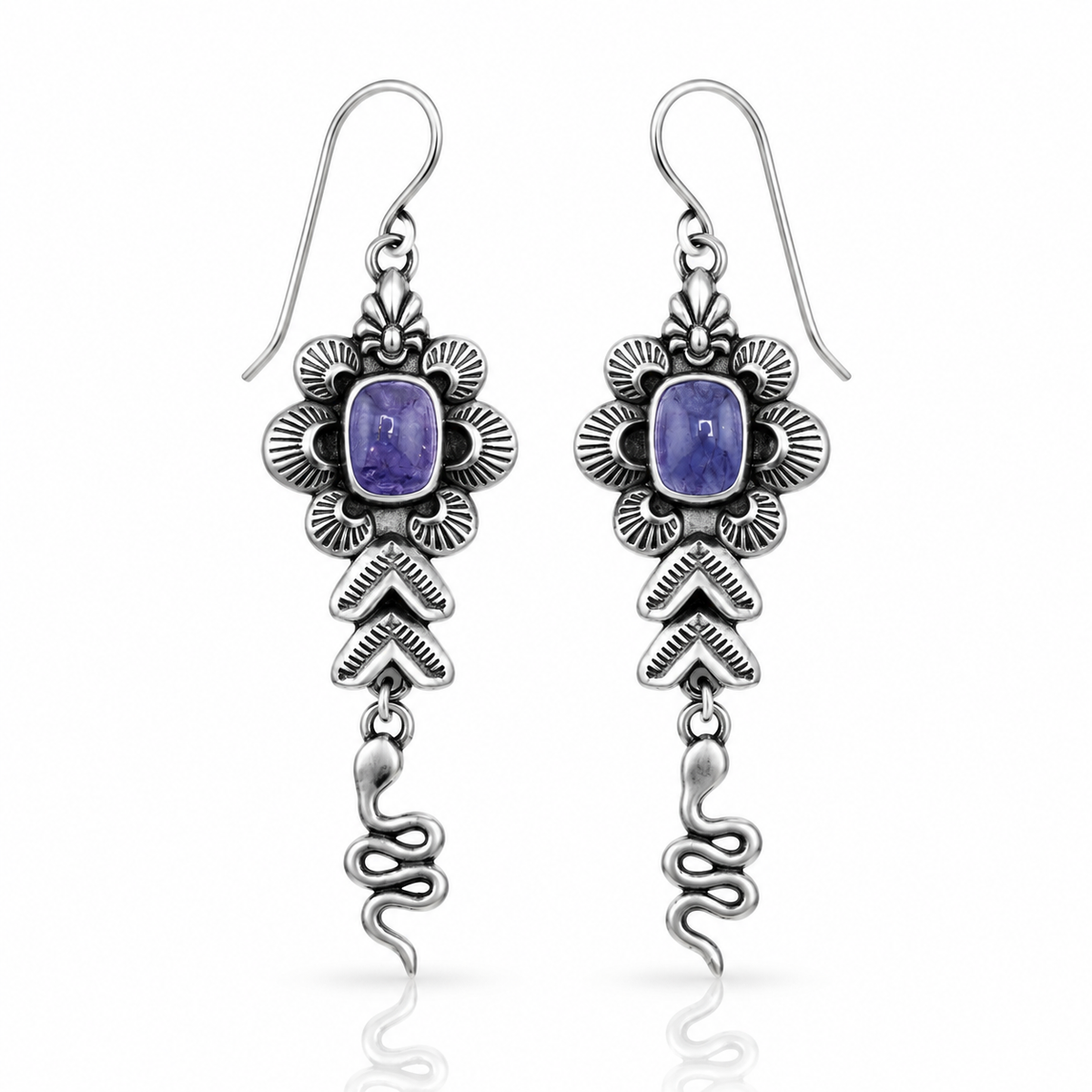 Tanzanite Flower & Snake Statement Earrings