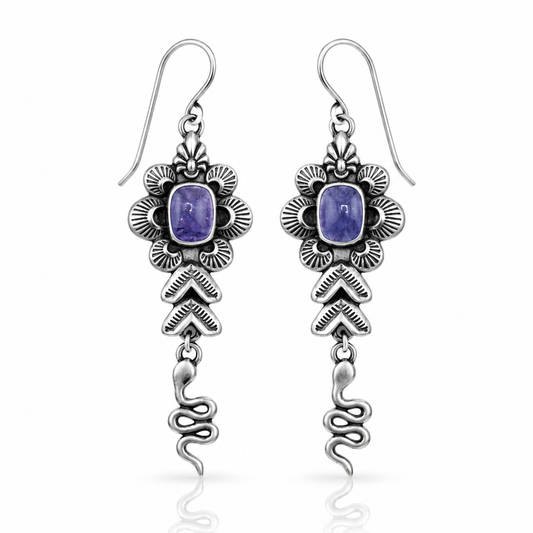 Tanzanite Flower & Snake Statement Earrings