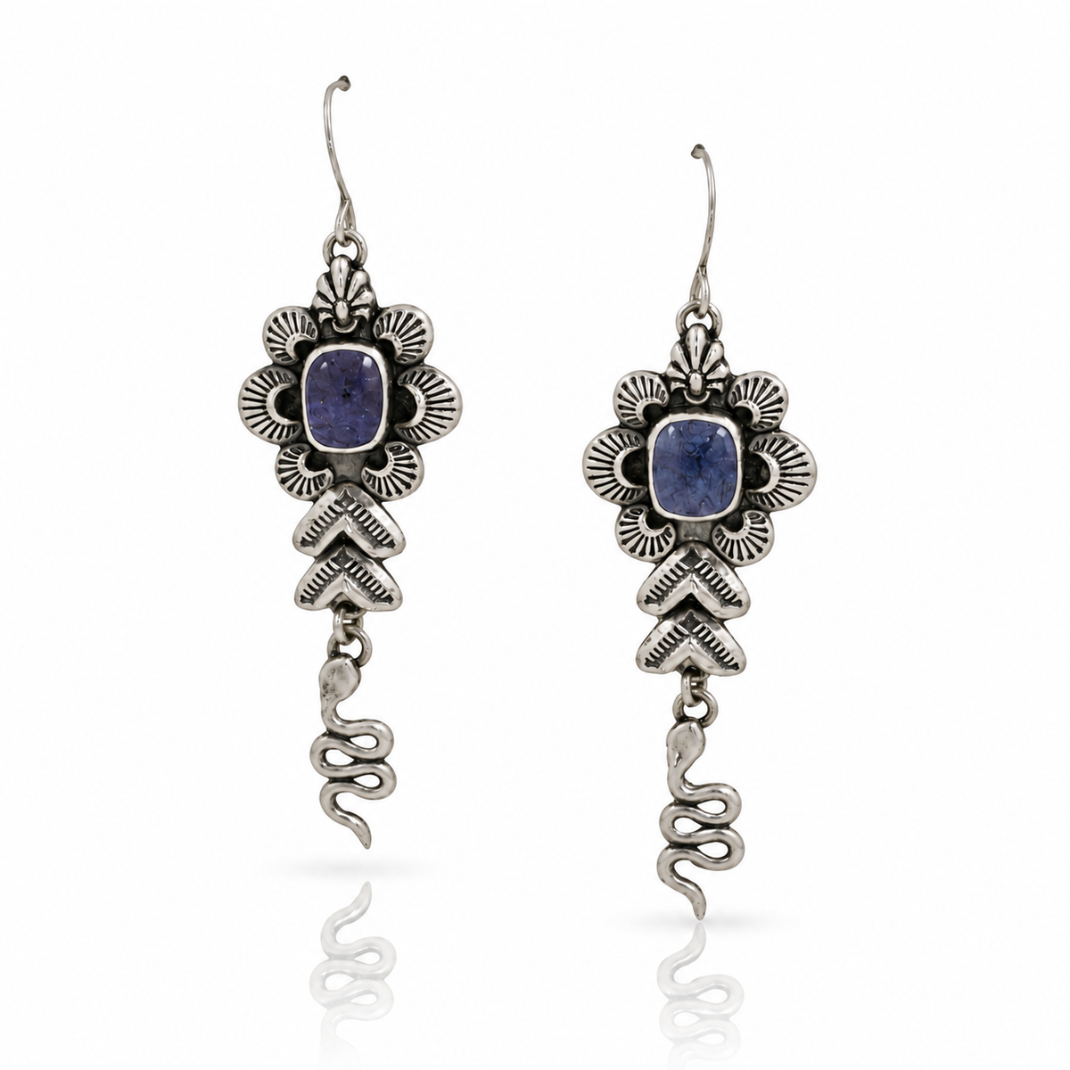 Tanzanite Flower & Snake Statement Earrings