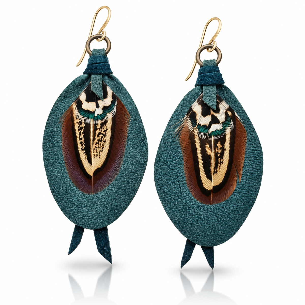 Leather & Feather Petite Earrings - Emerald