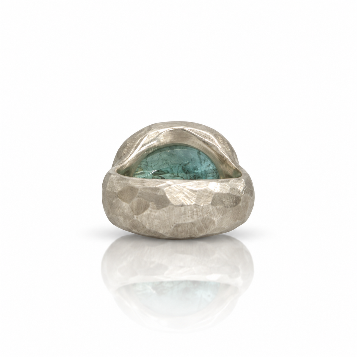Teal Tourmaline Cabochon Ring - Sterling Silver & 22k Gold