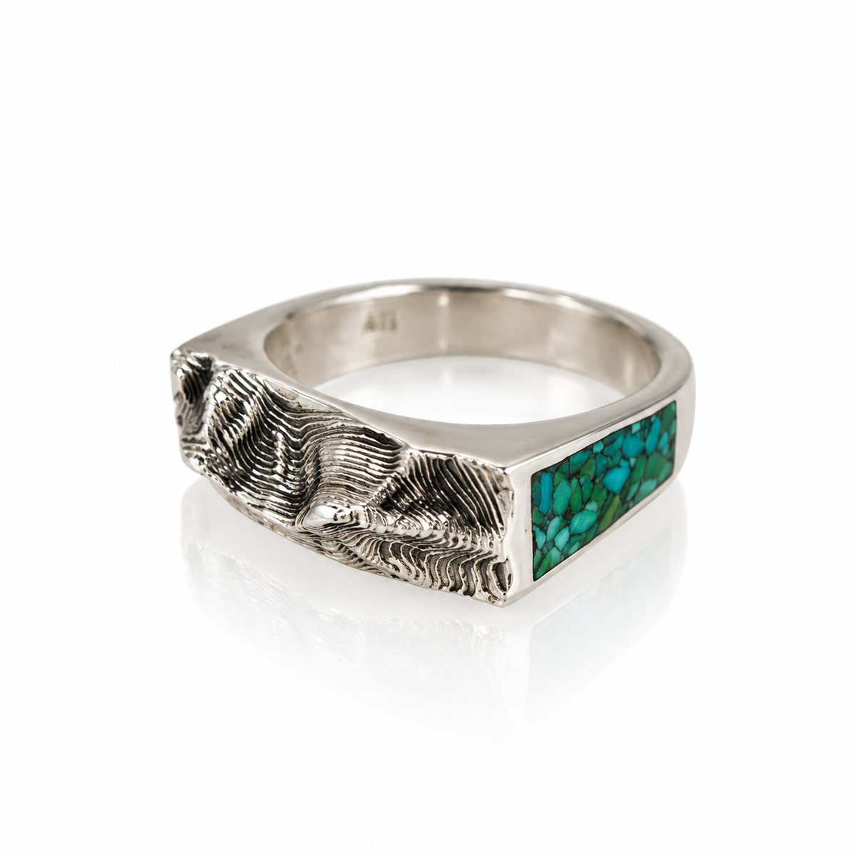 Sandia Crest Topo Inlay Band - Sterling Silver & Turquoise