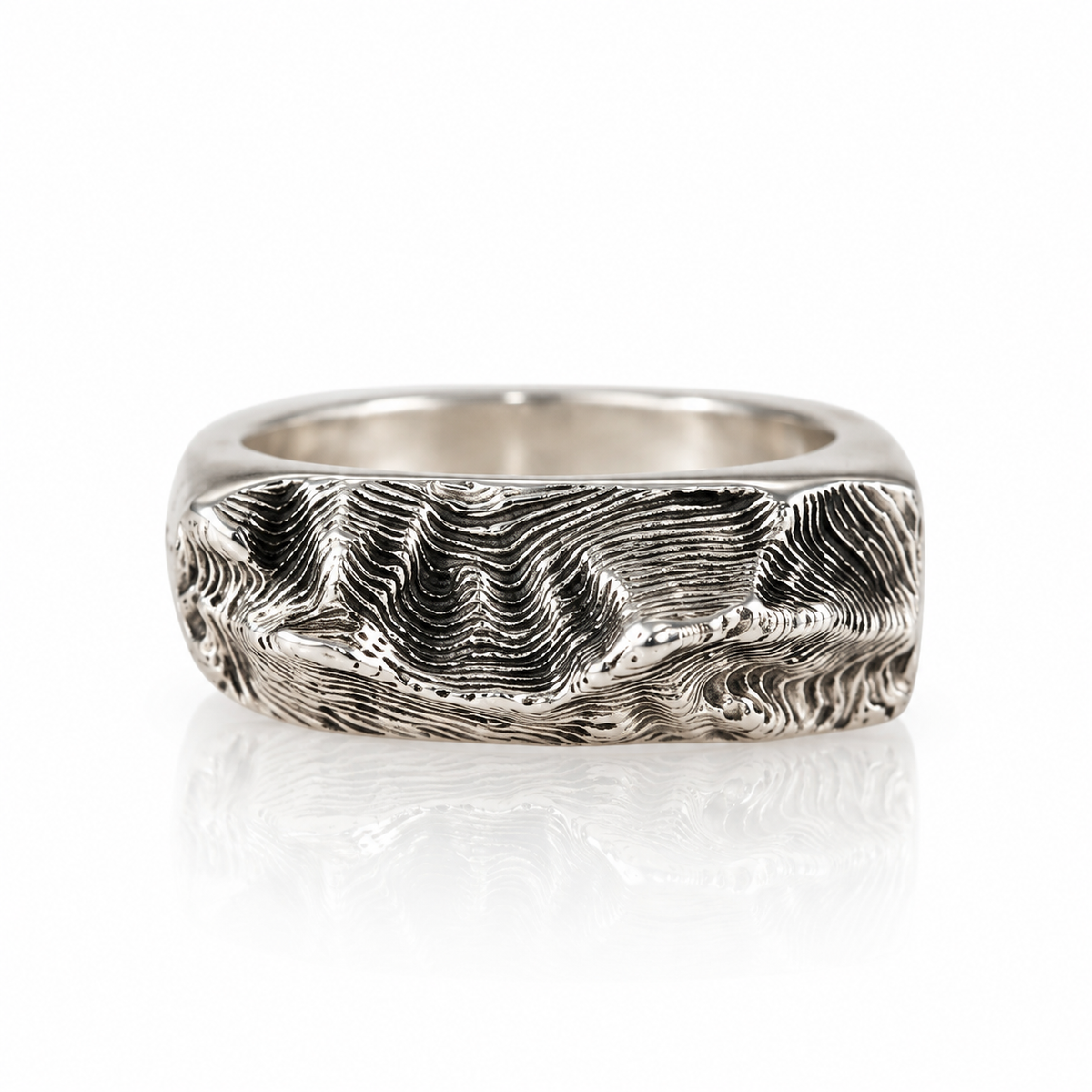 Sandia Crest Topo Inlay Band - Sterling Silver & Turquoise