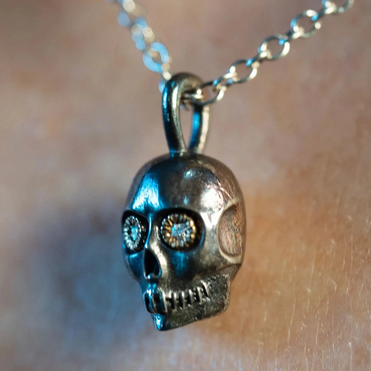 Underworld Diamond Skull Necklace - Sterling Silver & 14k Gold