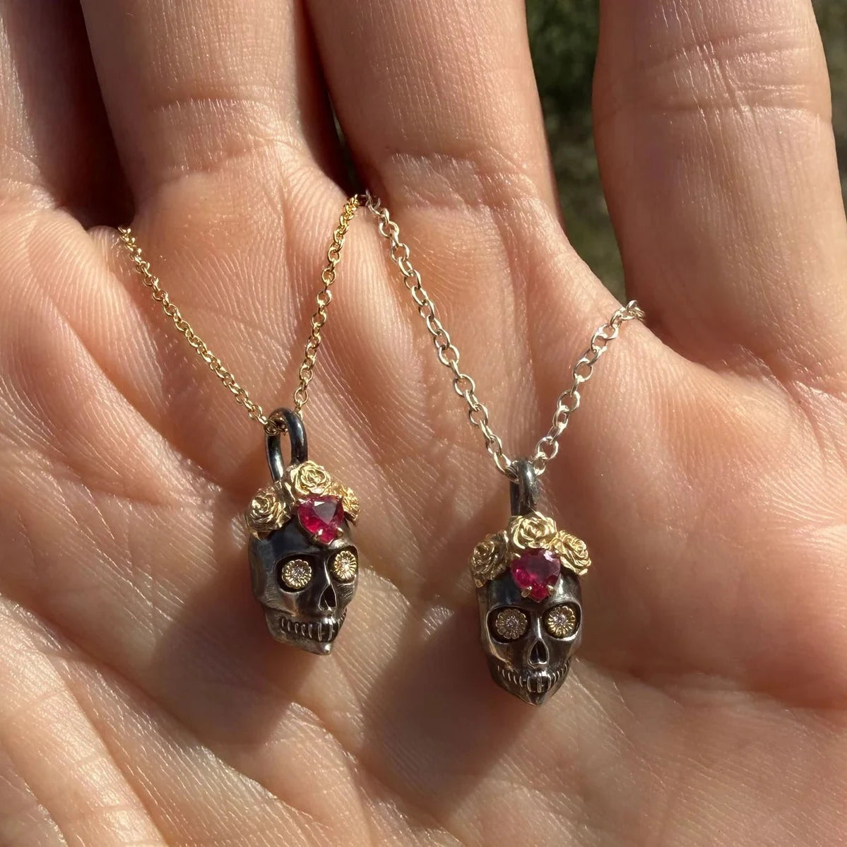 La Flora Ruby & Diamond Skull Pendant