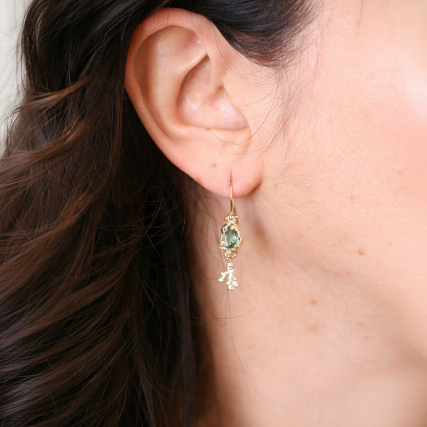 Coral Tourmaline Dangle Earrings – 14k Gold
