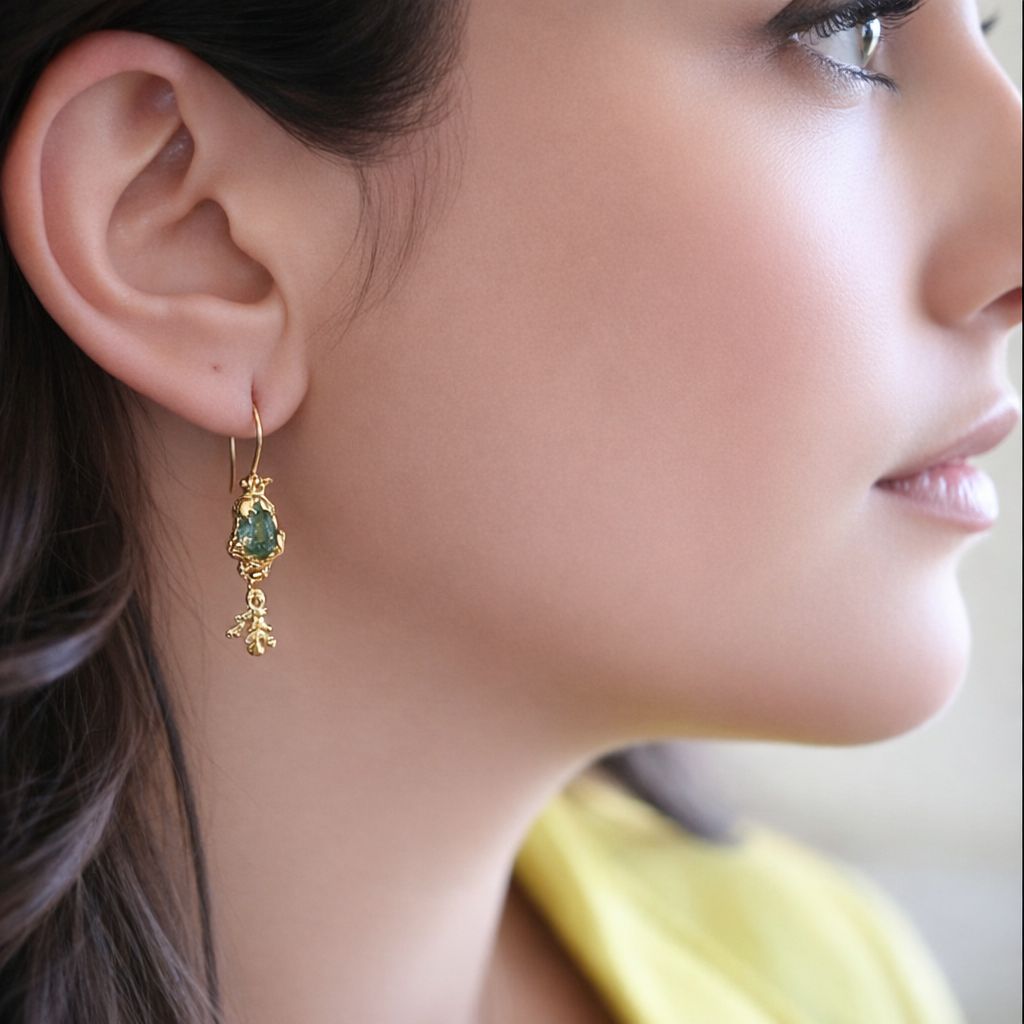 Coral Tourmaline Dangle Earrings – 14k Gold