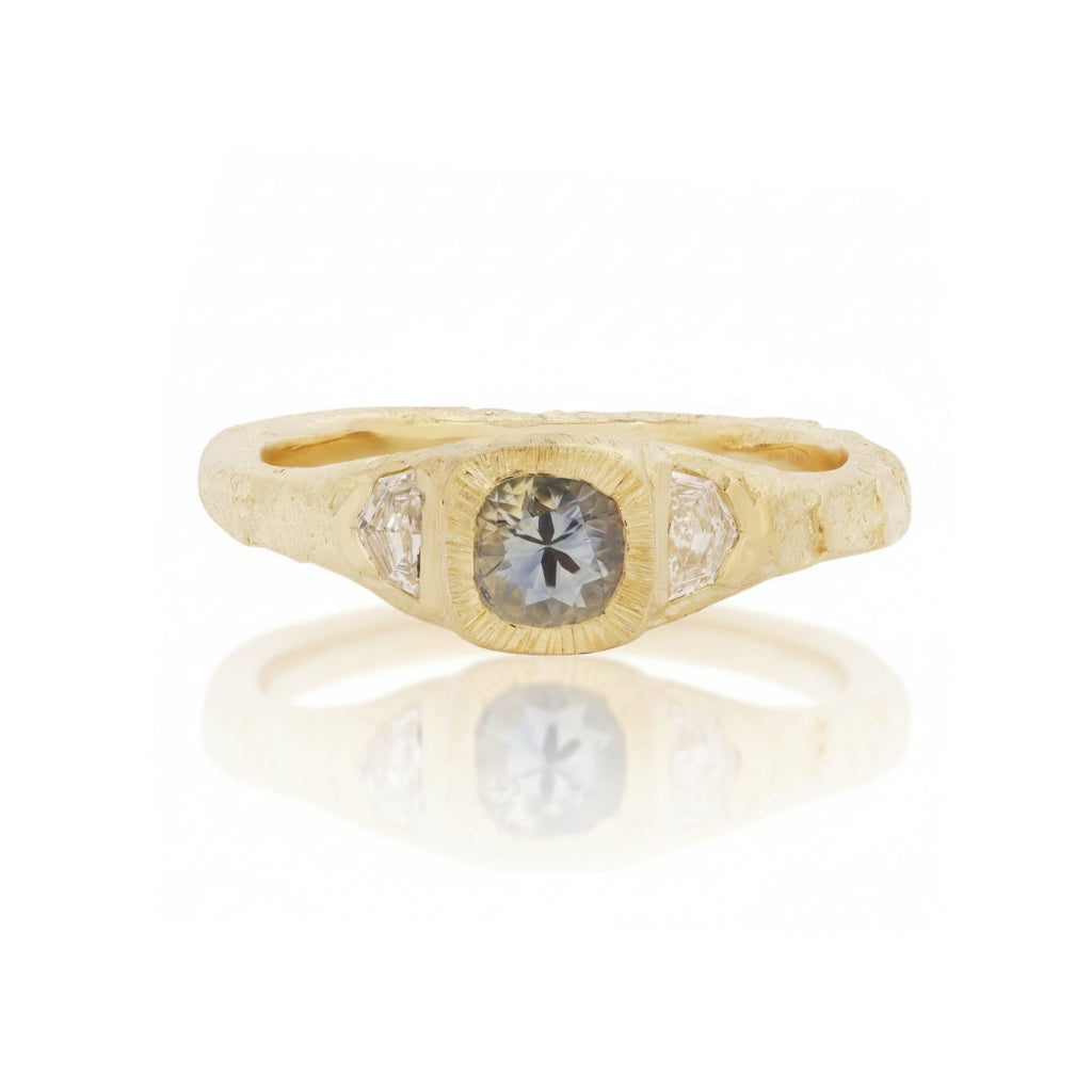 Tria Sapphire Ring – 14k Gold Montana Sapphire & Diamond