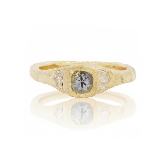 Tria Sapphire Ring – 14k Gold Montana Sapphire & Diamond