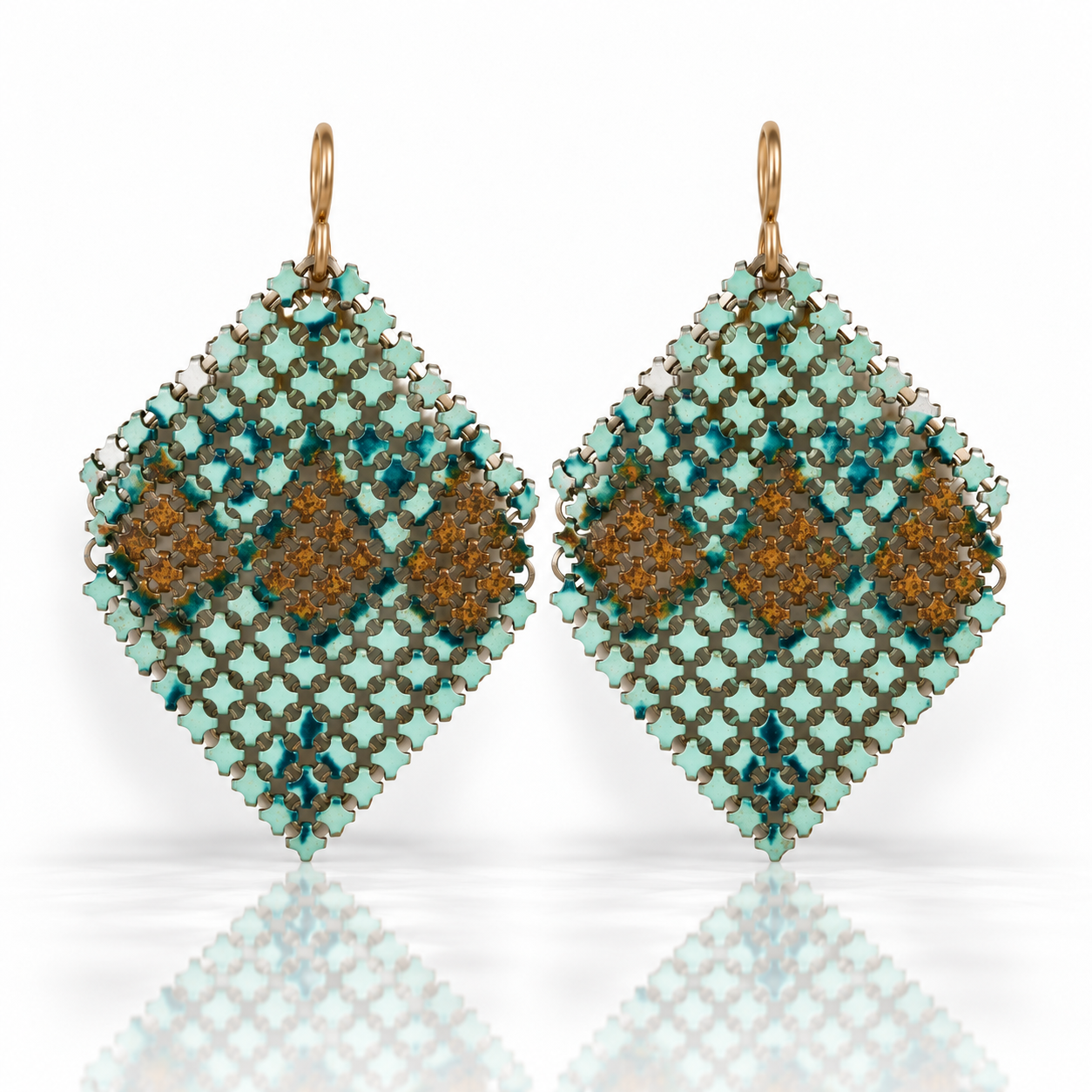 Aqua & Matte Gold Vintage Mesh Earrings – Teko Gallery