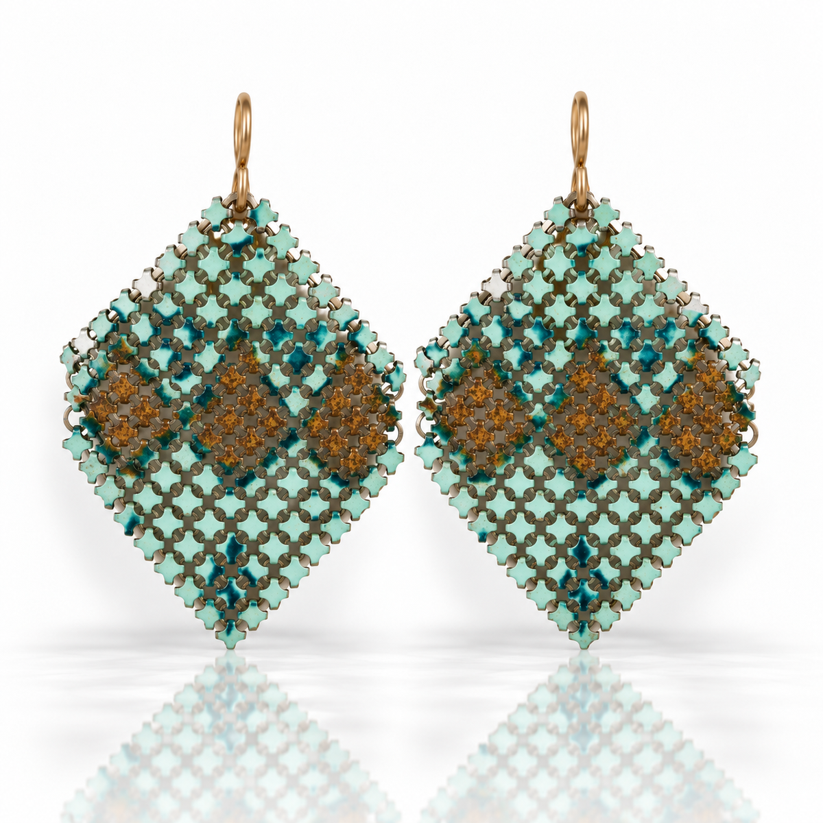 Aqua & Matte Gold Vintage Mesh Earrings