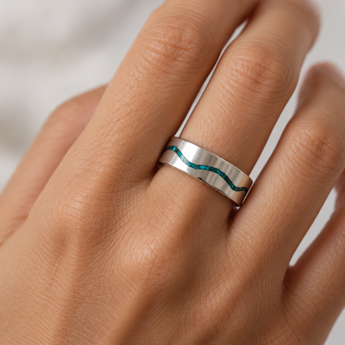 Rio Grande Inlay Band - Wide Sterling Silver & Turquoise