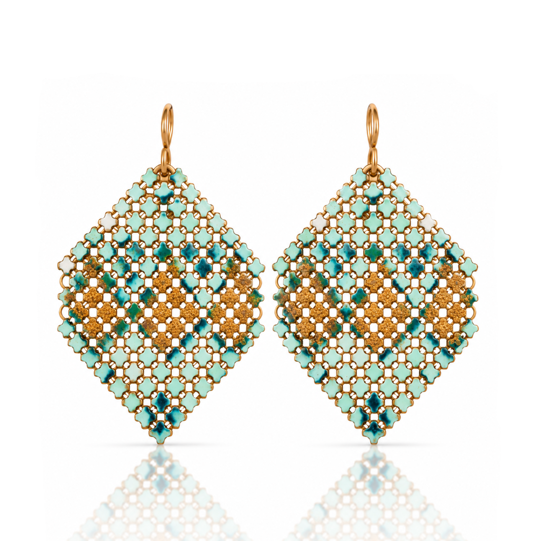 Aqua & Matte Gold Vintage Mesh Earrings