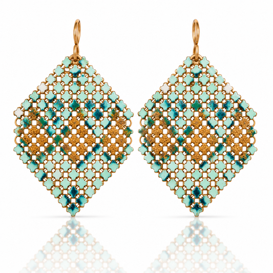 Aqua & Matte Gold Vintage Mesh Earrings