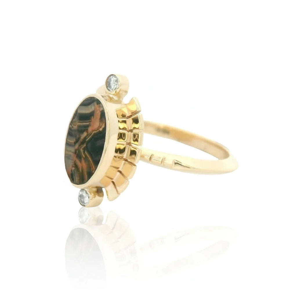 The La Luz Ring - 14k Gold, Tube Onyx & White Diamonds