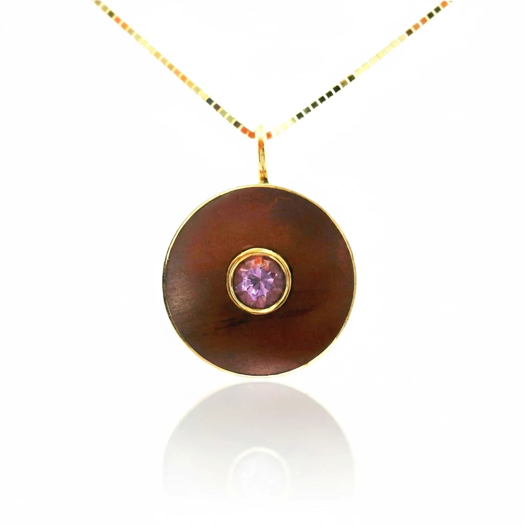 The Cerclen Necklace – 14k Gold, Petrified Wood & Amethyst