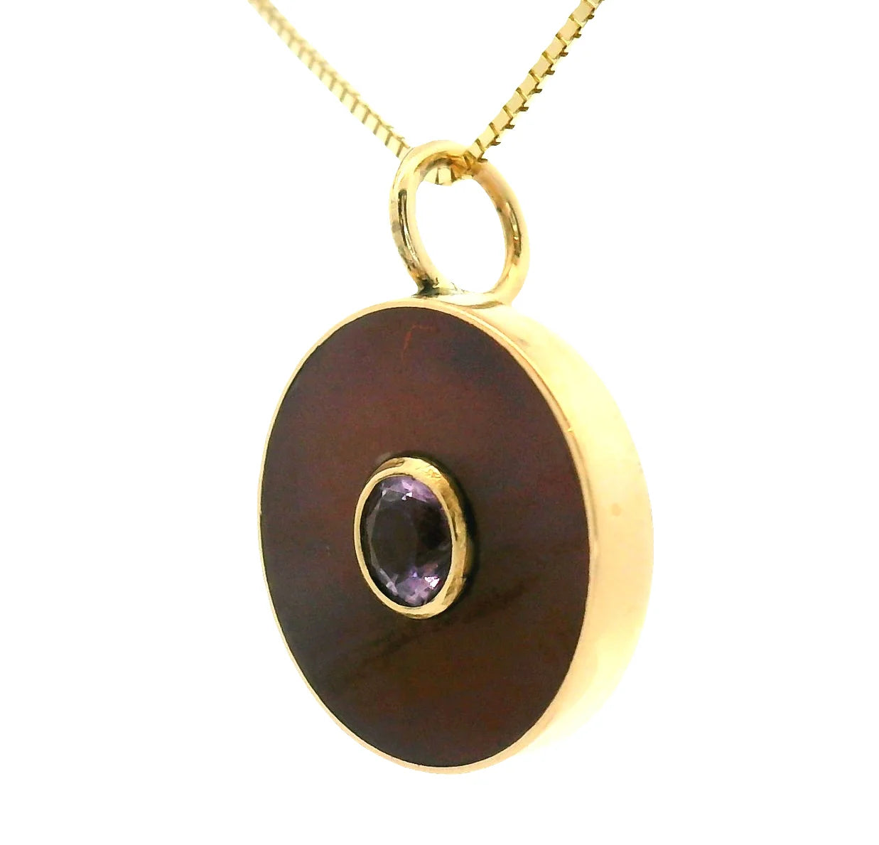 The Cerclen Necklace – 14k Gold, Petrified Wood & Amethyst