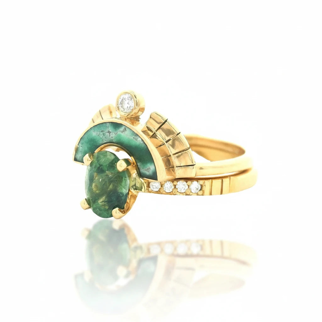 The Föhre Set - 14k Gold & Montana Sapphire Wedding Set
